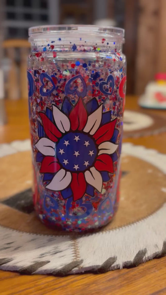 Patriotic Sunflower & Hearts Tumbler
